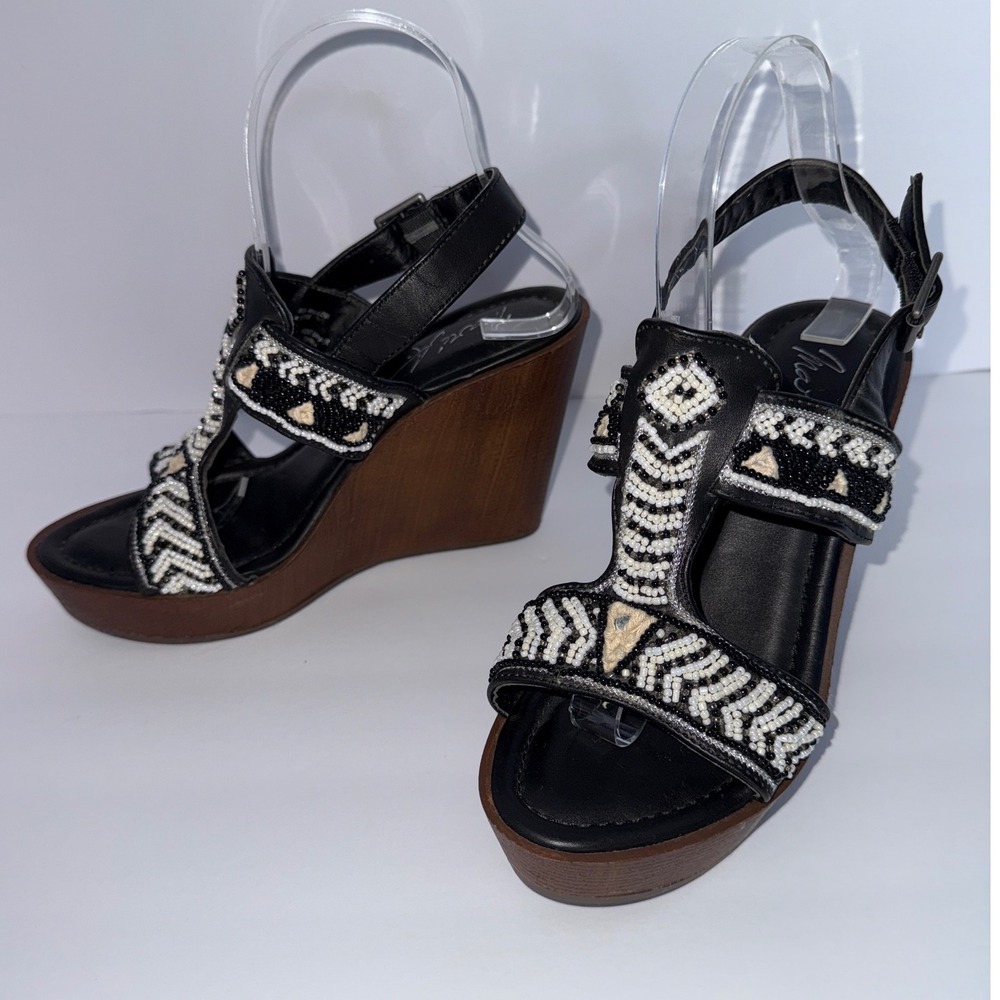 Marie A Women 7 Tribal Wedge Strap Sandals Boho Festival Beachy Summer Work Y2K - Picture 4 of 12